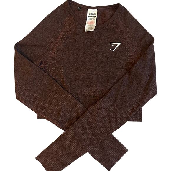 Gym Shark Dark Purple, Cropped, Long Sleeve, Seamless Athletic Top- S - Picture 1 of 8